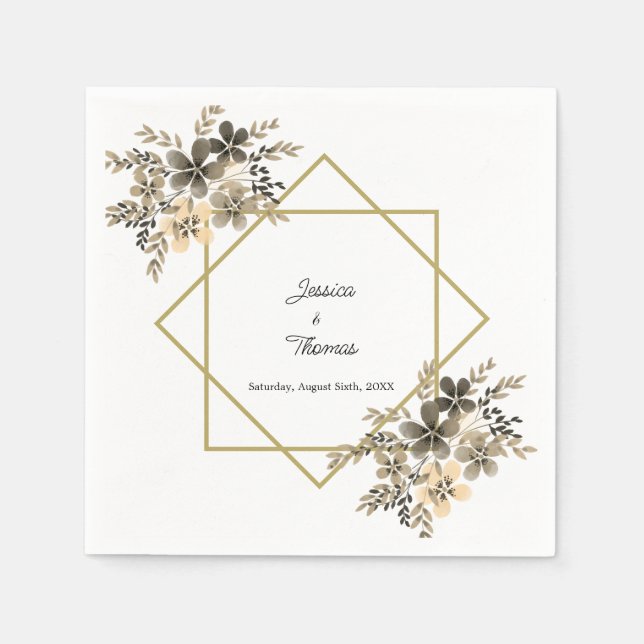 Gold Frame Fall Colors Floral Wedding Reception  Napkins (Front)