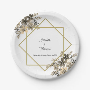Gold Frame Fall Colors Floral Wedding Reception Paper Plates