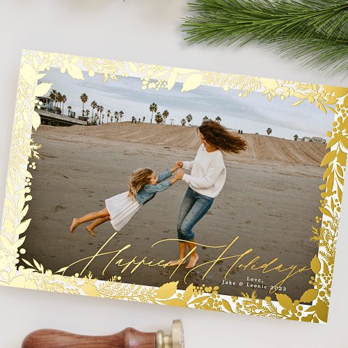 Gold Frame festive christmas traditional HAPPIEST Foil Holiday Card