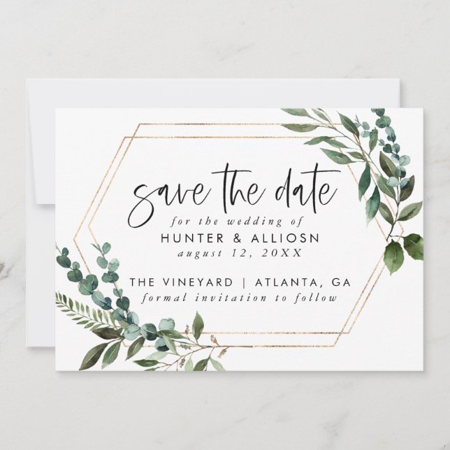Gold Frame Floral Save the Date Invitation (Front)