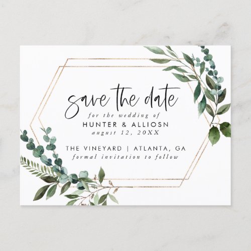 Gold Frame Floral Save the Date Postcard