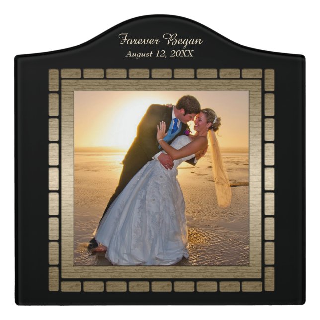 Gold Frame Forever Wedding Keepsake Template Door Sign (Large Crest Front)
