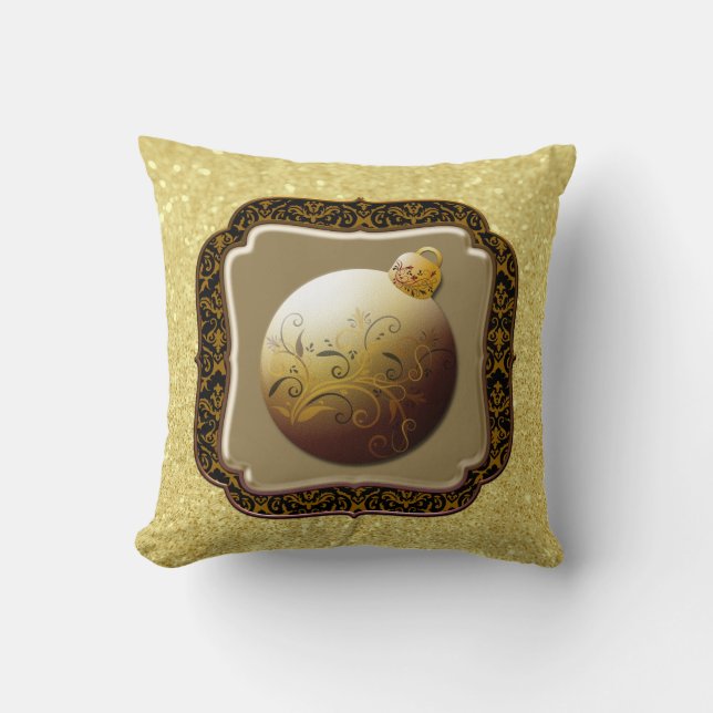Gold Frame Glass Ornament Gold Faux Glitter Throw Pillow (Front)