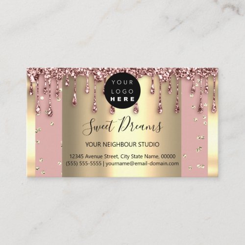 Gold Frame Glitter Confetti Rose Powder Drips Business Card