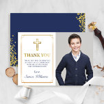 Gold Frame Glitter Navy Blue Communion Photo Thank You Card<br><div class="desc">Gold Frame Glitter Navy Blue Communion Photo Thank You Card</div>