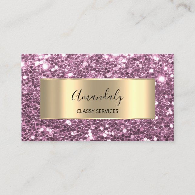 Gold Frame Glitter QR Code Logo Purple Rose Busine Business Card (Front)