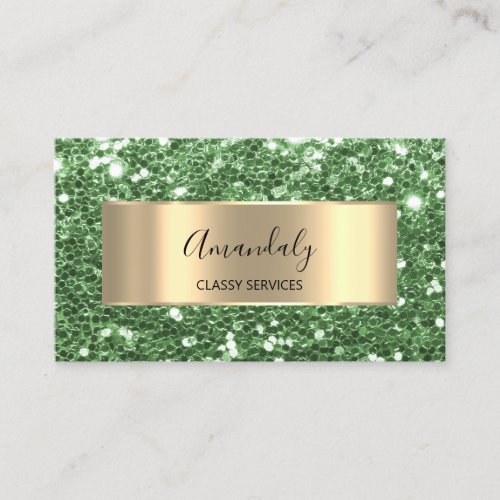 Gold Frame Glitter QR Code Logo SpringMint Green   Business Card