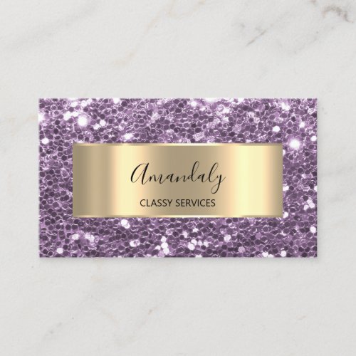 Gold Frame Glitter QR Code Logo Violet Amethyst  B Business Card