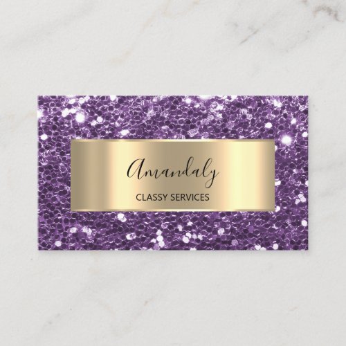 Gold Frame Glitter QR Code Logo Violet Purple Busi Business Card