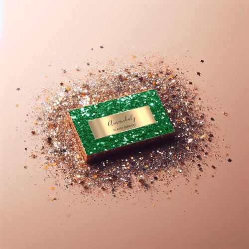 Gold Frame Glitter QR Code Logo Vivid Green   Busi Business Card