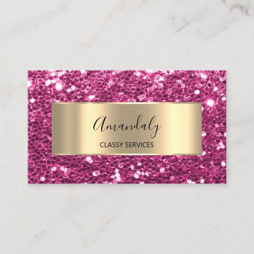 Gold Frame Glitter QR Code Pink Beauty Shop Busine Business Card