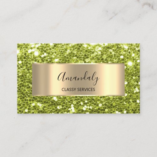 Gold Frame Glitter QRCode Logo Spring Mint Green   Business Card