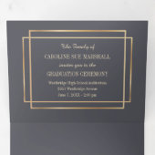 Gold Frame Gray  Background Graduation Photo Tri-Fold Holiday Card (Inside First)