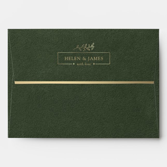 Gold Frame & Green Texture Wedding Envelope (Back (Top Flap))