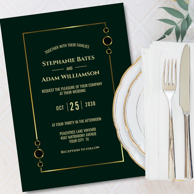 Gold Frame Green Wedding Invitation (Creator Uploaded)