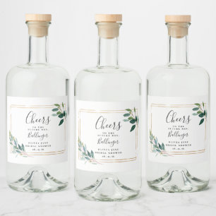 Gold Frame Greenery Eucalyptus Leaves Liquor Bottle Label