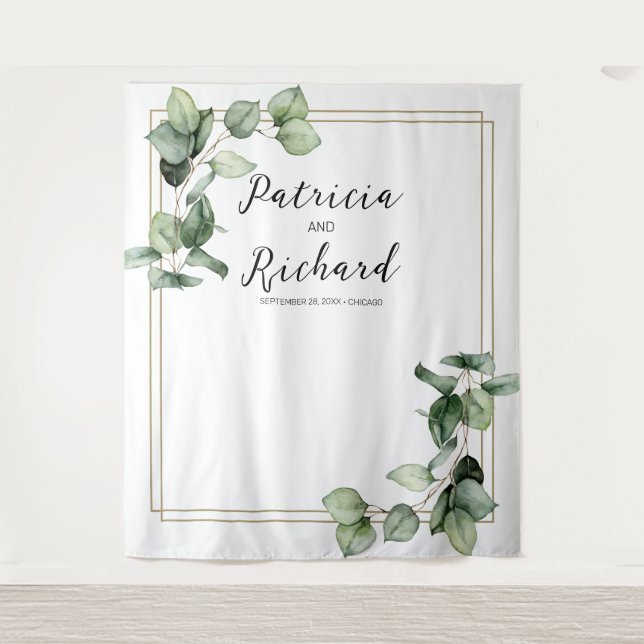 Gold Frame Greenery Eucalyptus Wedding Backdrop (Front)