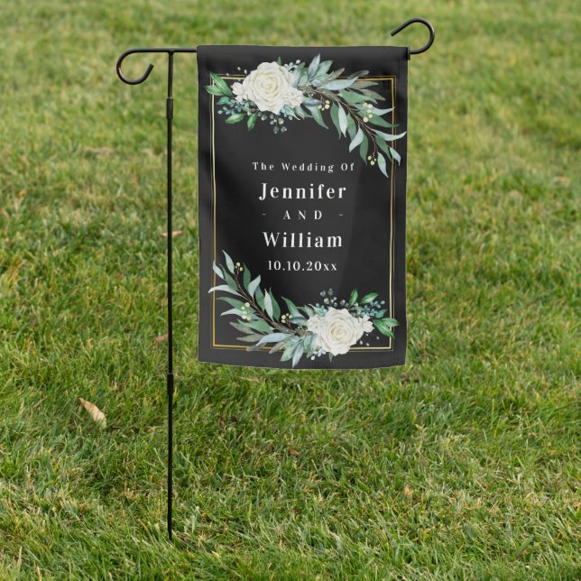Gold Frame Greenery Foliage Wedding Engagement Garden Flag (In SItu)