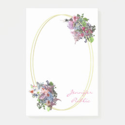 Gold Frame Hand Script Template Watercolor Flowers Post-it Notes