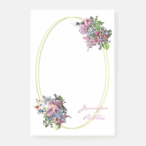 Gold Frame Hand Script Template Watercolor Flowers Post_it Notes