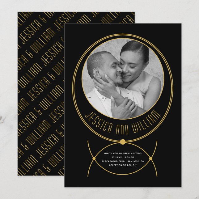 Gold frame jewelry inspired wedding photo invitation (Front/Back)