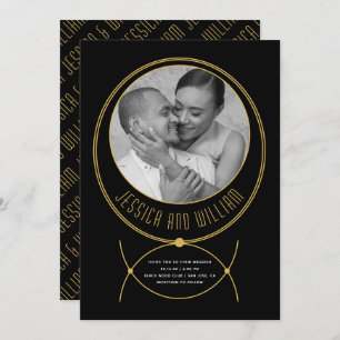 Gold frame jewelry inspired wedding photo invitation