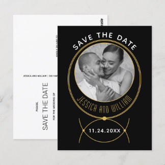 Gold frame jewelry inspired wedding photo postcard