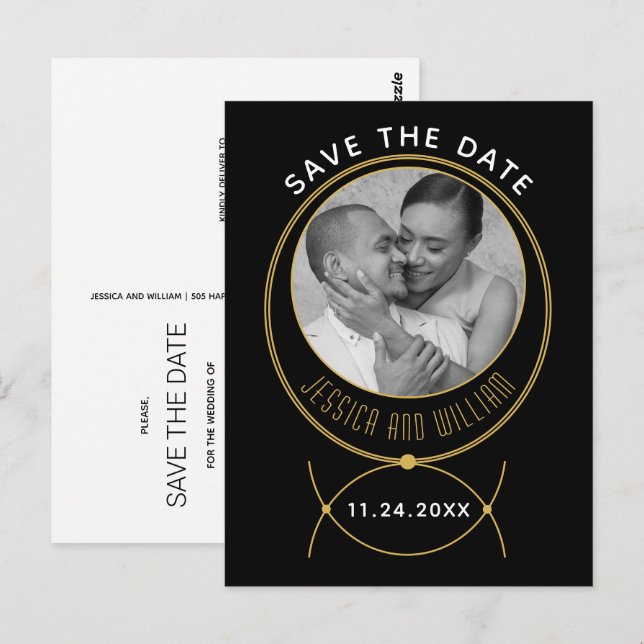 Gold frame jewelry inspired wedding photo postcard (Front/Back)