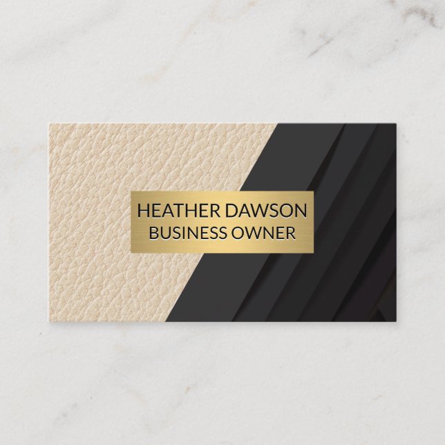 Gold Frame | Leather | Black Panels Business Card (Front)
