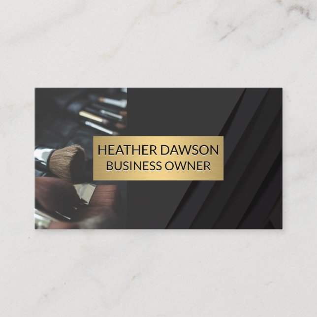 Gold Frame | Leather | Black Panels Mua Brushes Business Card (Front)