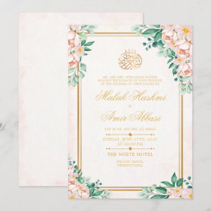 Gold Frame Light Floral Islamic Muslim Wedding Invitation