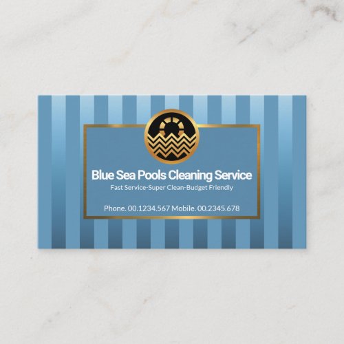 Gold Frame Luminescent Blue Lines Pool Maintenance Business Card