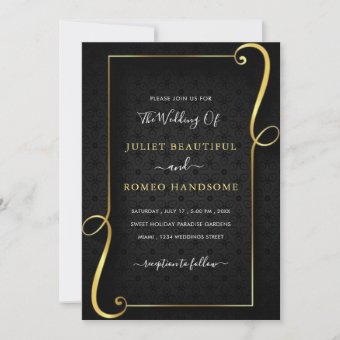 Gold Frame Luxury Golden Black Wedding Invitation | Zazzle