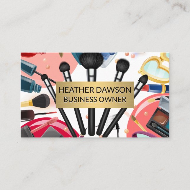 Gold Frame | Makeup Artist Brushes Cosmetics Business Card (Front)