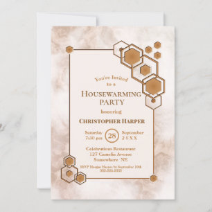 Gold Frame Marble Housewarming Party Invitation
