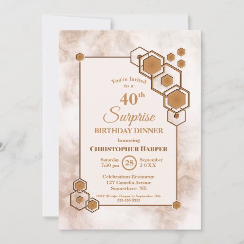 Gold Frame Marble Surprise 40th Birthday Dinner Invitation