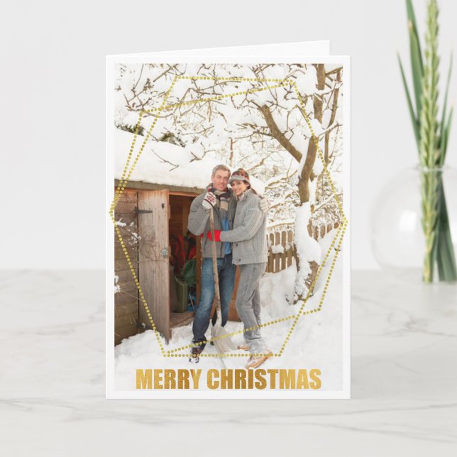 Gold Frame Merry Christmas Personalized Photo Card (Front)