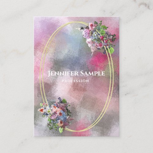 Gold Frame Modern Chic Watercolor Abstract Flowers Business Card