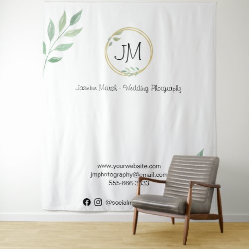 Gold Frame Monogram Photography Business White Tapestry
