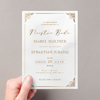 Gold Frame Motif Nuestra Boda Spanish Wedding Acrylic Invitations