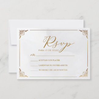Gold Frame Motif Nuestra Boda Spanish Wedding RSVP Invitation