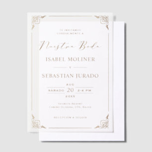 Gold Frame Motif Nuestra Boda Spanish Wedding Vellum Invitations