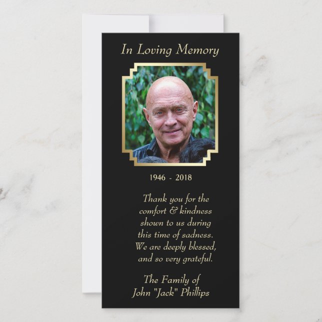 Gold Frame on Black Sympathy Thank You Card (Front)