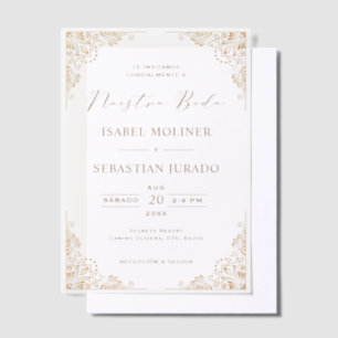 Gold Frame Ornate Nuestra Boda Spanish Wedding Vellum Invitations