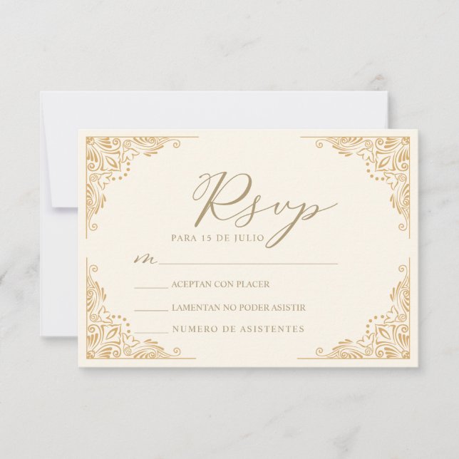 Gold Frame Ornate Nuestra Boda Wedding RSVP Invitation (Front)