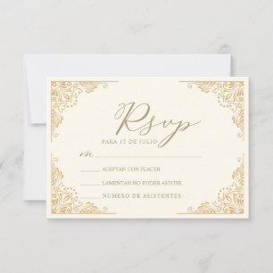 Gold Frame Ornate Nuestra Boda Wedding RSVP Invitation