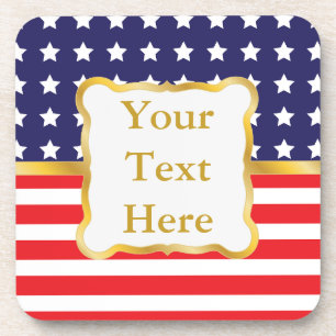 Gold Frame Over Patriotic Background Beverage Coaster