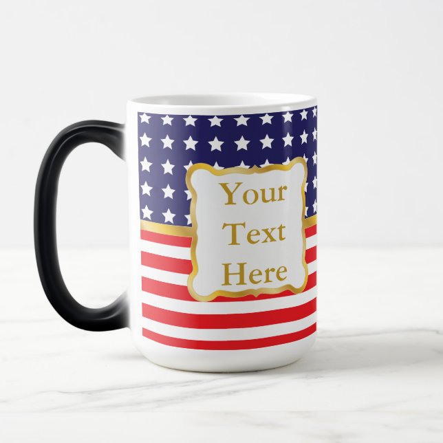 Gold Frame Over Patriotic Background Color Morph Mug (Left)