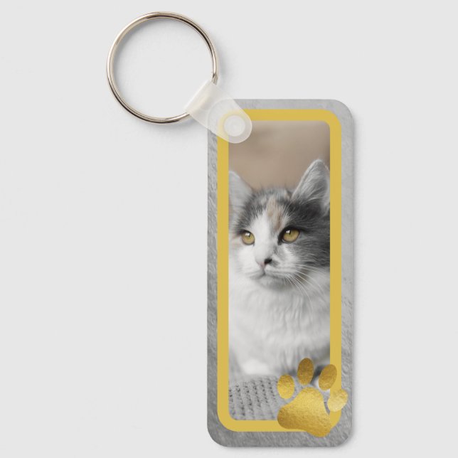 Gold Frame + Paws Pet Photos Key Chain (Front)