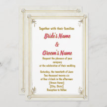 Gold Frame Pearl Floral Wedding Invitation